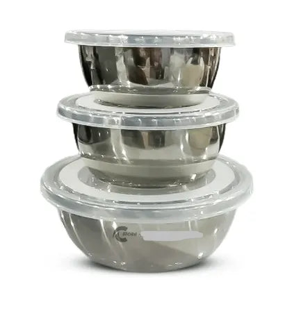 High quality stainless steel 3 pcs bowl set with plastic lid