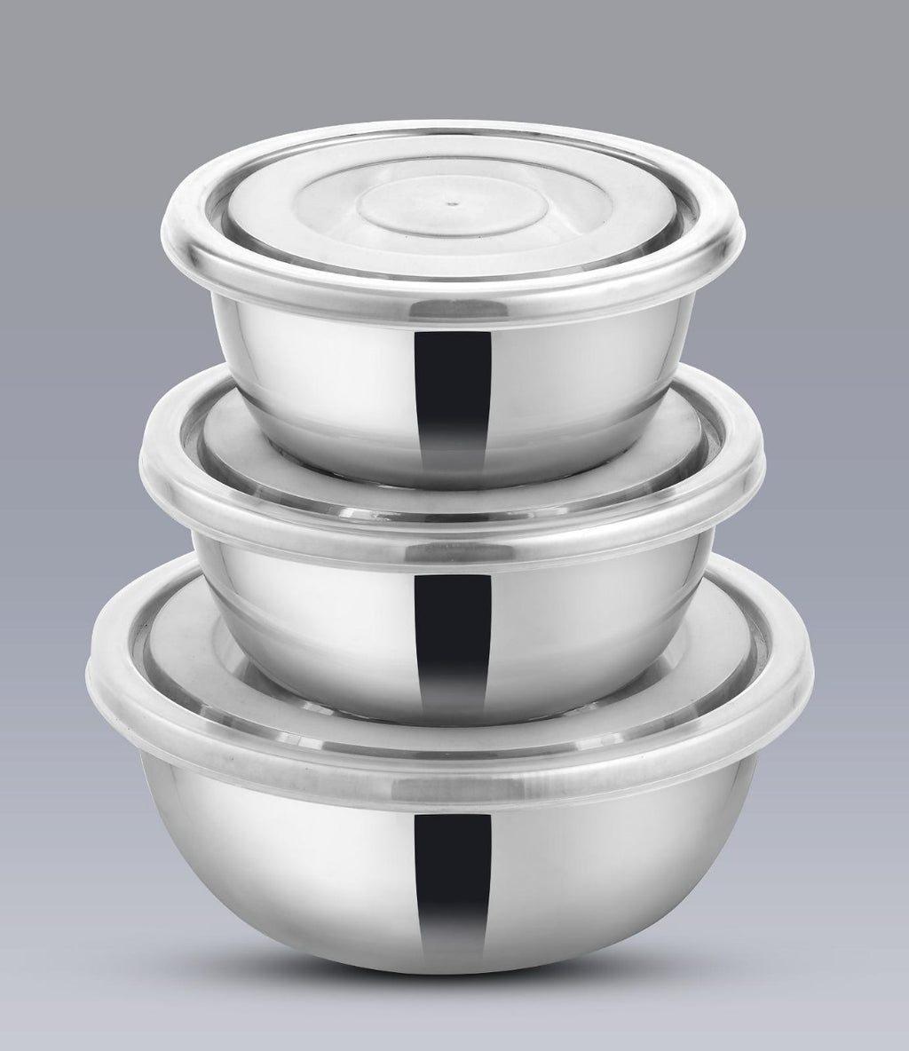 High quality stainless steel 3 pcs bowl set with plastic lid