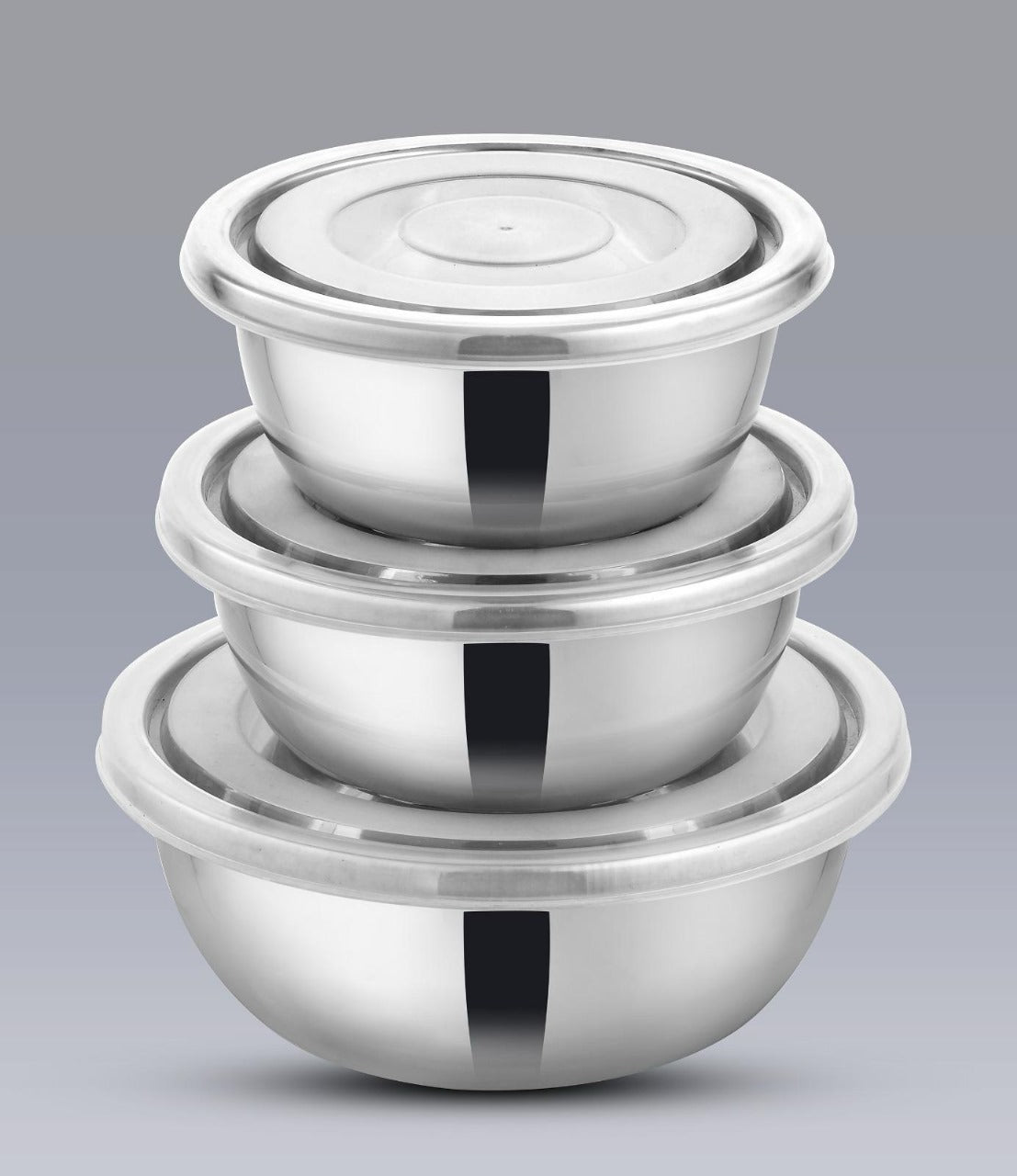 High quality stainless steel 3 pcs bowl set with plastic lid