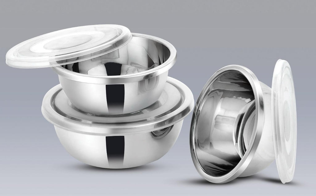 High quality stainless steel 3 pcs bowl set with plastic lid