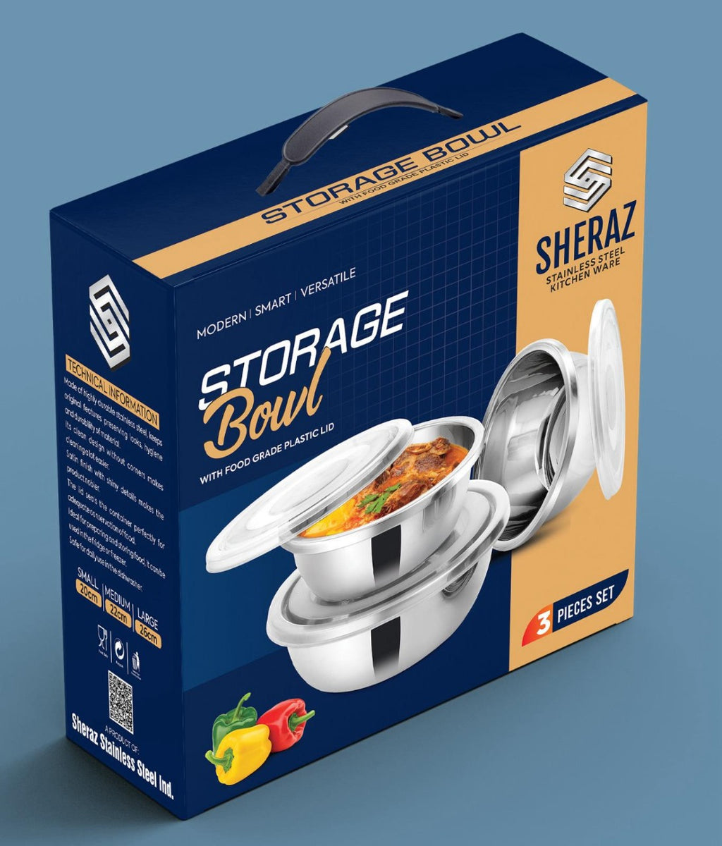 High quality stainless steel 3 pcs bowl set with plastic lid